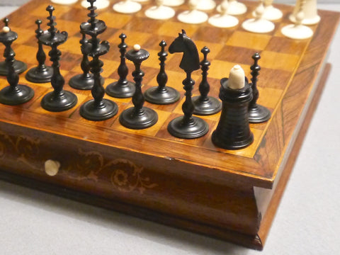 Danish Bone Chess Set and Board, 19th century