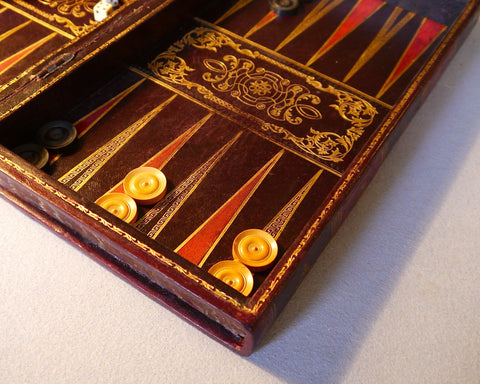 Antique Leather Backgammon & Chess Board
