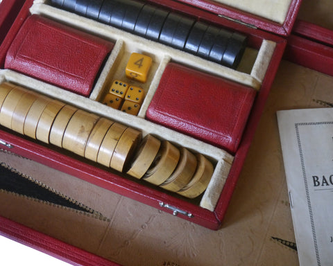 Jaques Leather Backgammon Set, circa 1930