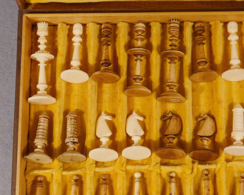 Biedermeier Bone Chess Set, circa 1840