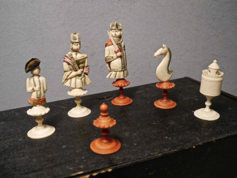 Geislingen Bone Figural Chess Set, 18th century