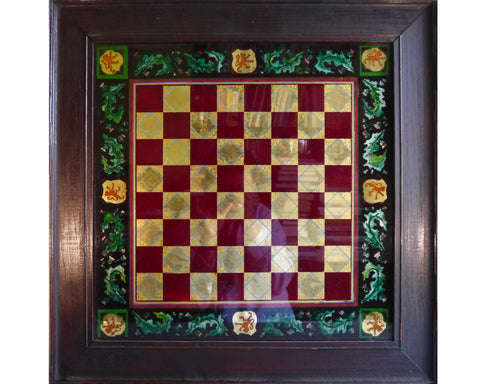 Heraldic Glass Chess Board, 19th century