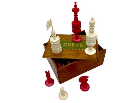 Antique Bone Barleycorn Chess Set Game