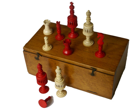 antique selenus bone chess set beidermeir