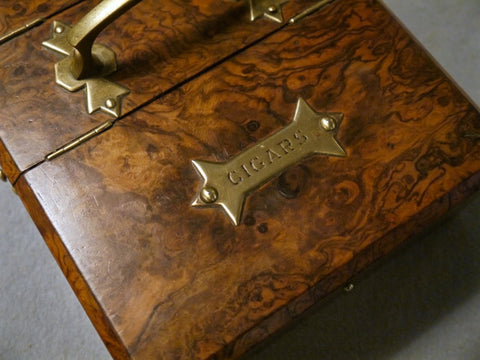 English Burr Walnut Cigar Box, circa 1890